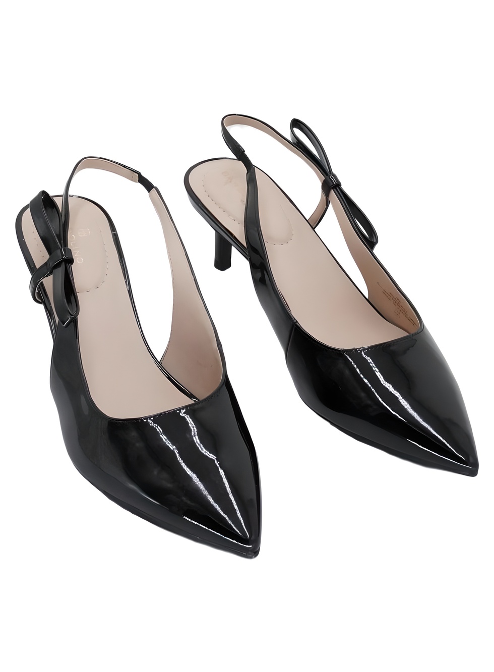 Bandolino Alilac Black Patent Pointed Toe Slingback 2" Kitten Heel Pumps Size 9M